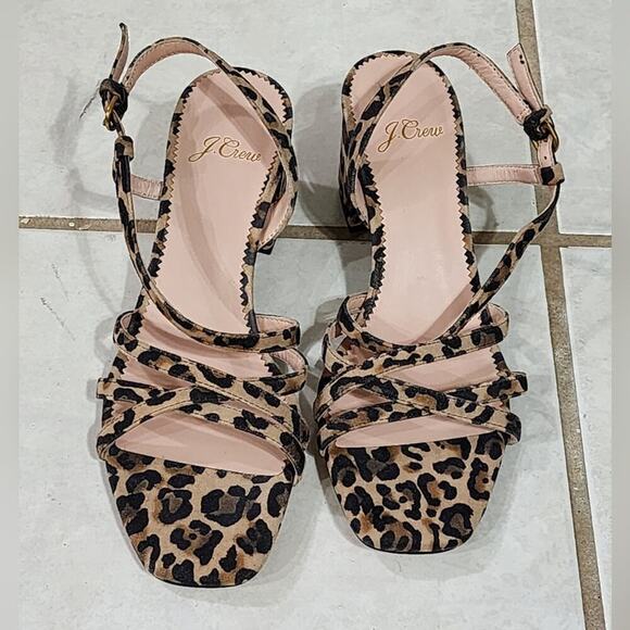 J. Crew Odette leopard print block heel leather Strappy Sandals size 6 - Picture 2 of 8